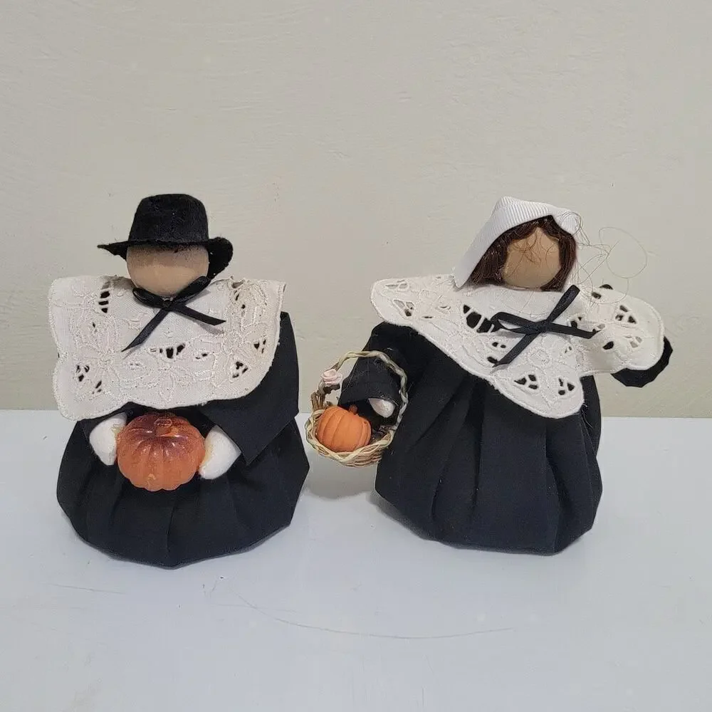 Vintage Thanksgiving Autumn Fall Bean Bag Pilgrim Decorations Set of 2